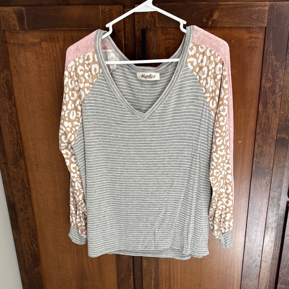 Gray and Pink Striped Women's Top